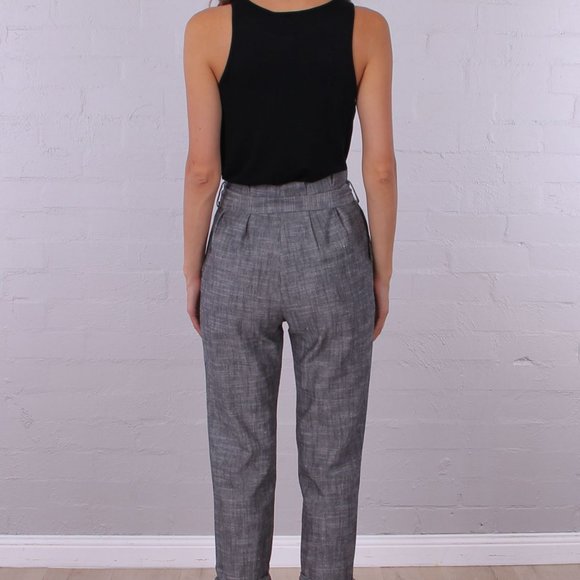Fitted High Waisted Paper Bag Tie Cropped Pant - Picture 3 of 4